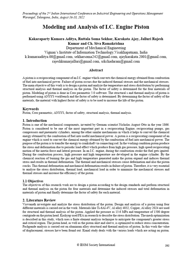 I.C. Engine Piston Analysis and Design | PDF | Alloy | Stress (Mechanics)