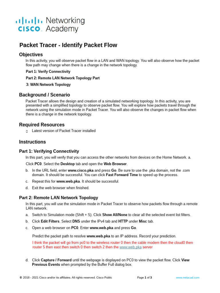 9.2.4 Packet Tracer Identify Packet Flow | PDF | Router (Computing ...