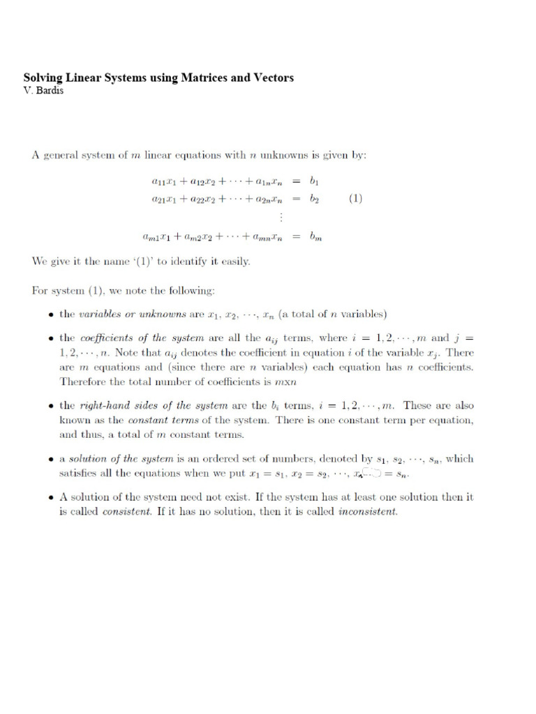 Linear Systems: Matrices & Vectors Guide | PDF | System Of Linear ...