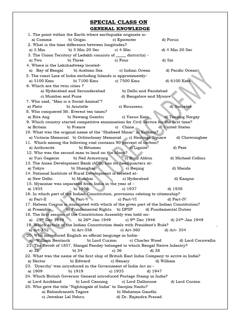 General Knowledge - II-1 | PDF