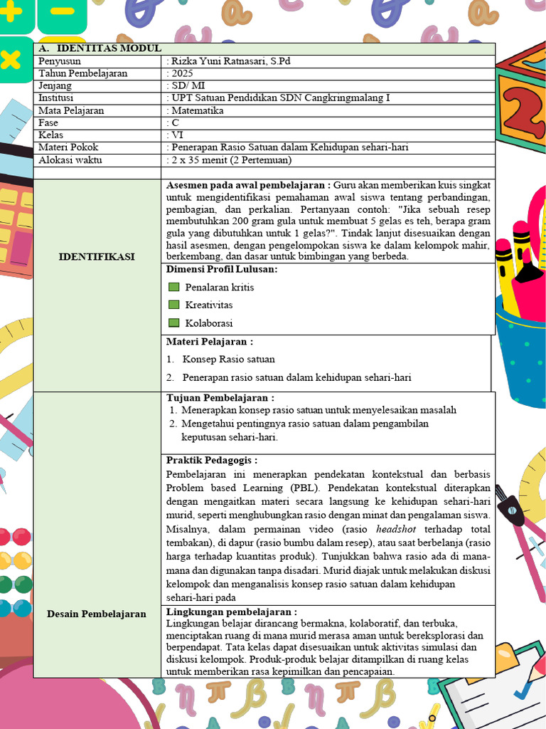 Penerapan Rasio Satuan dalam Matematika SD | PDF