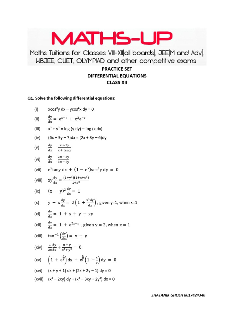 Differential Equations Prac Set - 010101 | PDF