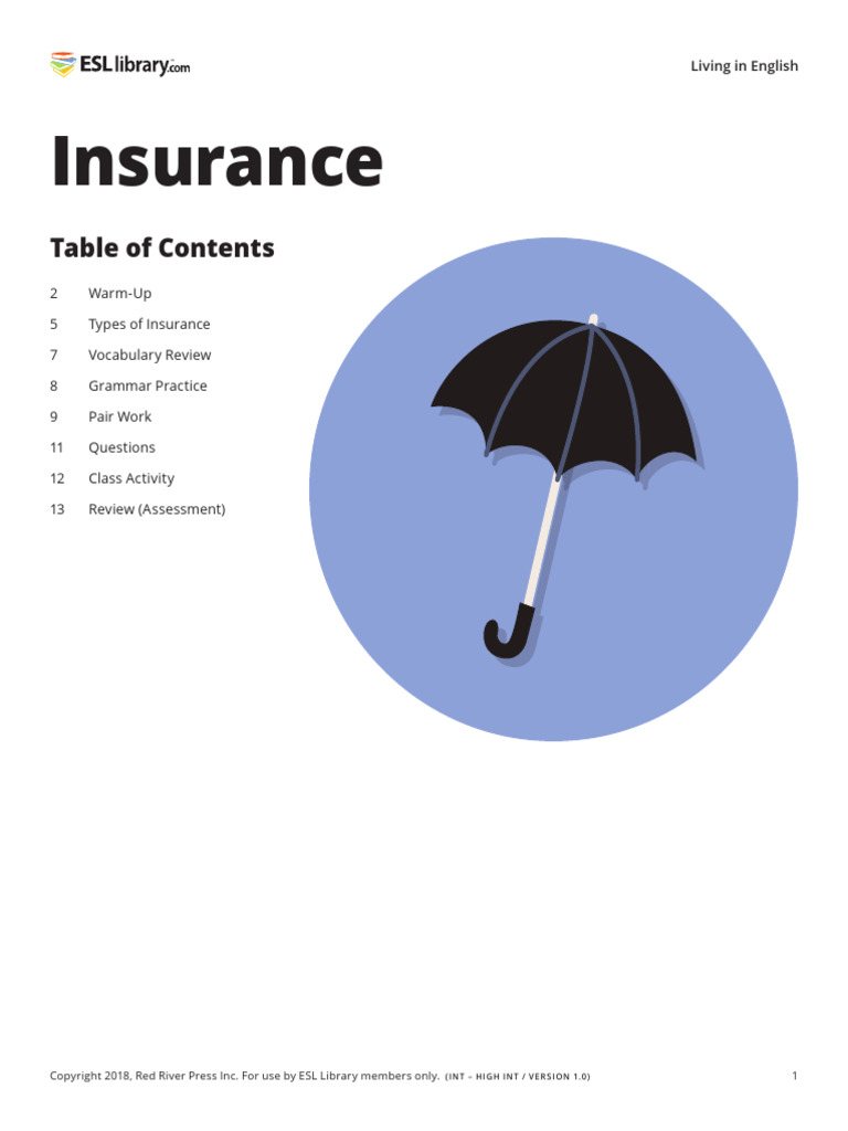 Insurance - Student Ellii (Formerly ESL Library) | PDF | Insurance ...