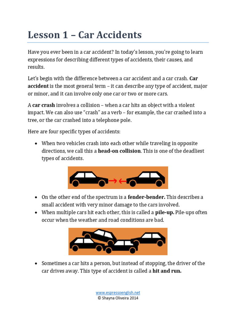 Driving & Car Accidents - Vocabulary | PDF | Traffic Collision | Driving