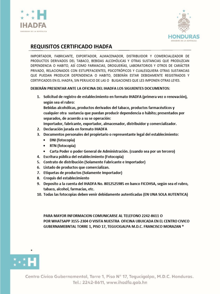 Requisitos para Certificado IHADFA | PDF