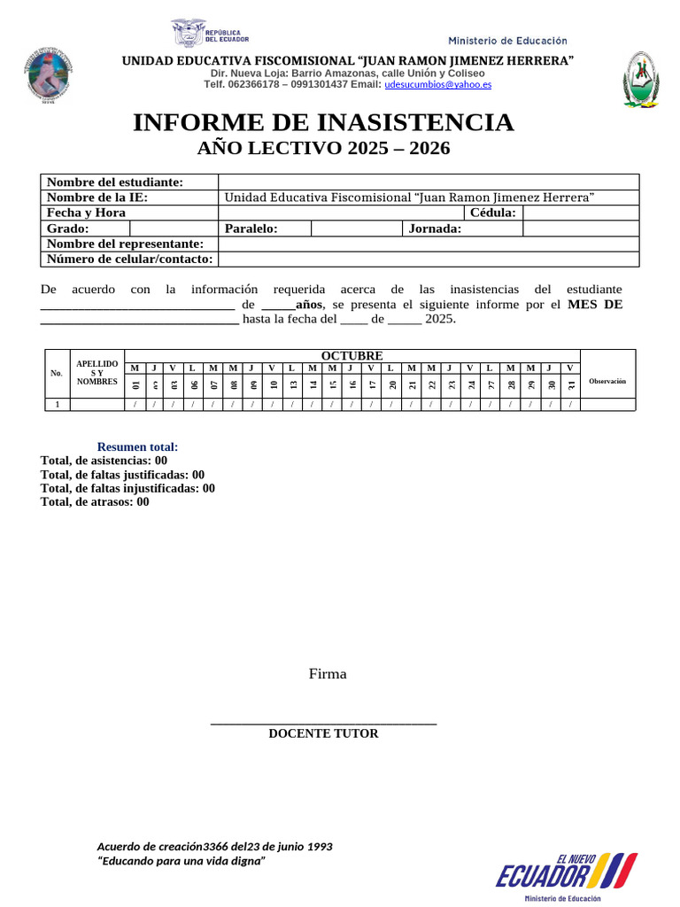 Informe de Inasistencia Estudiantil 2025-2026 | PDF