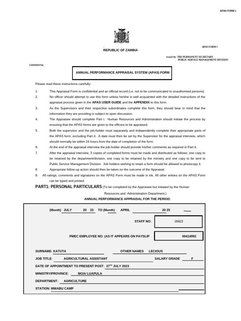 APAS Form Instructions for Zambia | PDF | Performance Appraisal | Business