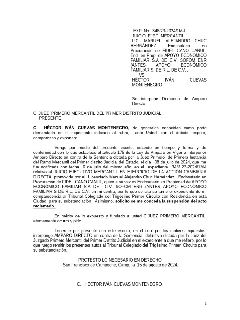 Amparo Directo en Juicio Mercantil 348/23 | PDF | Sentencia (ley) | Ley ...
