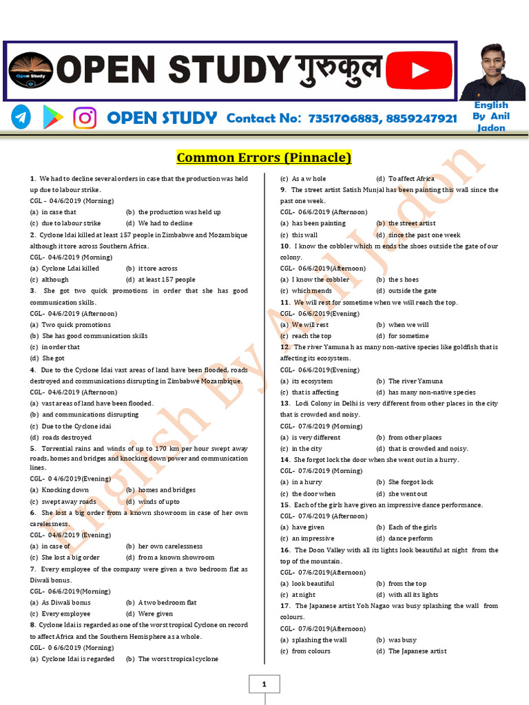 Common English Errors and Corrections | PDF