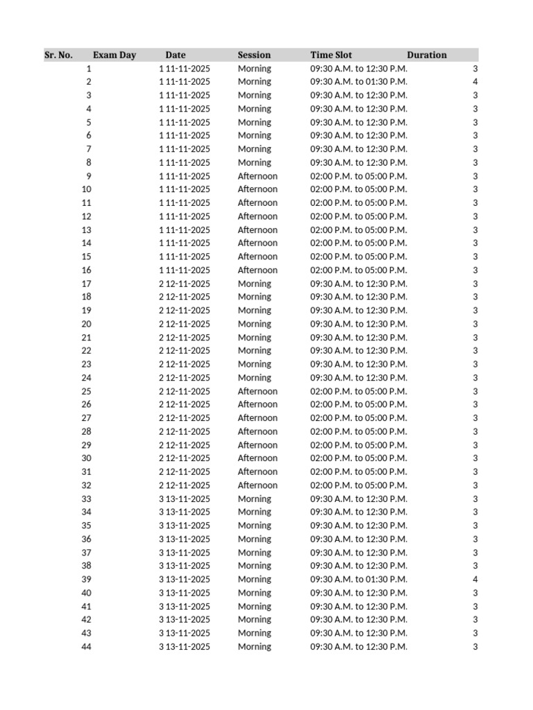 Exam Schedule for November 2025 | PDF | Engineering | Electrical ...