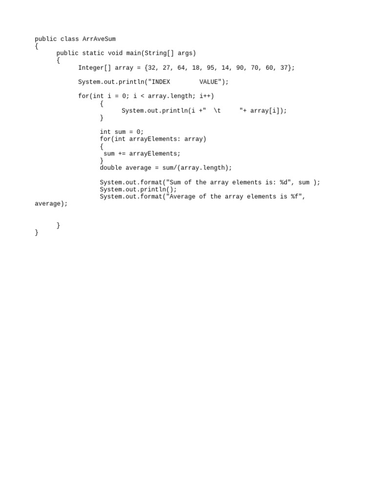 Java Array Sum and Average Calculation | PDF