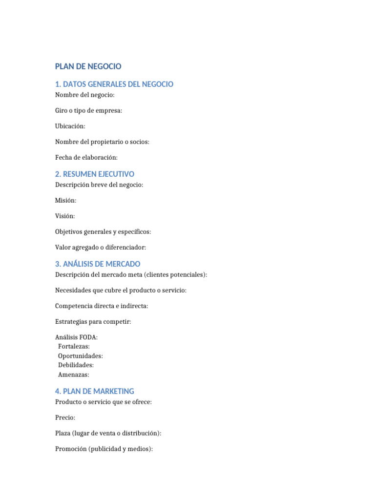 Formato Plan de Negocio | PDF