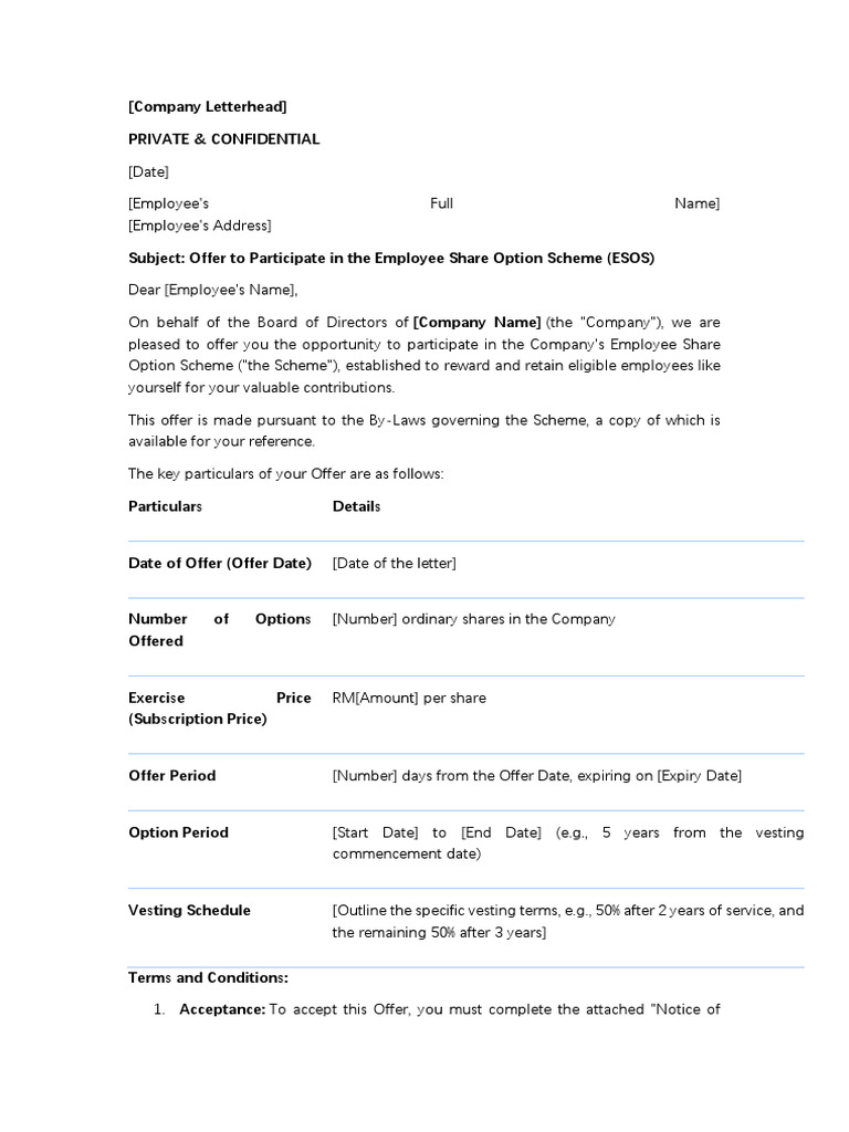 Offer To Participate in The Employee Share Option Scheme (ESOS) | PDF ...