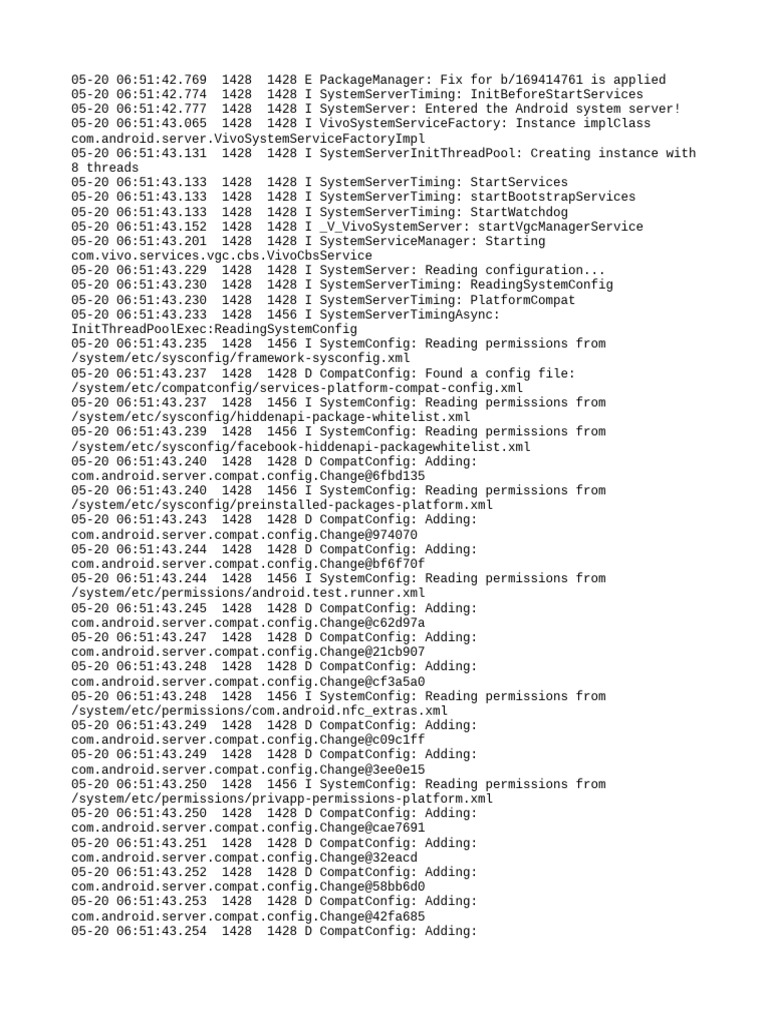 Android System Server Initialization Logs | PDF | Software Engineering ...