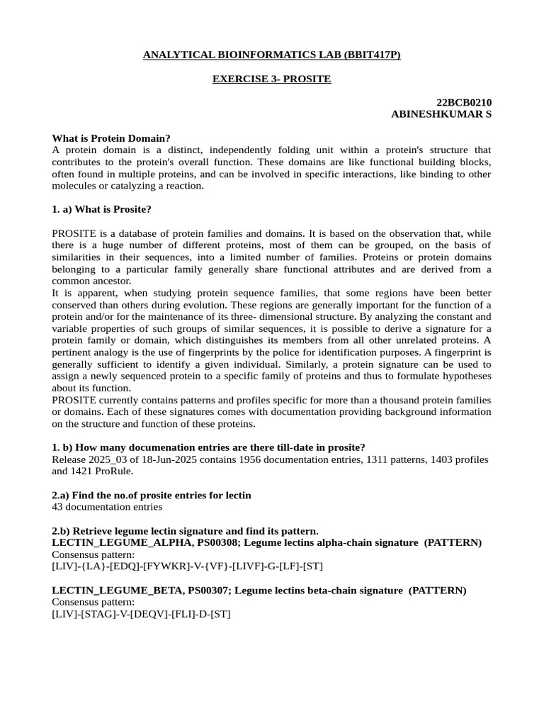 Understanding PROSITE in Bioinformatics | PDF | Proteins | Protein Domain