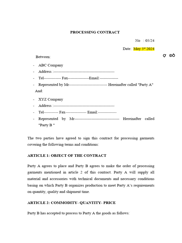Garment Processing Contract Agreement | PDF