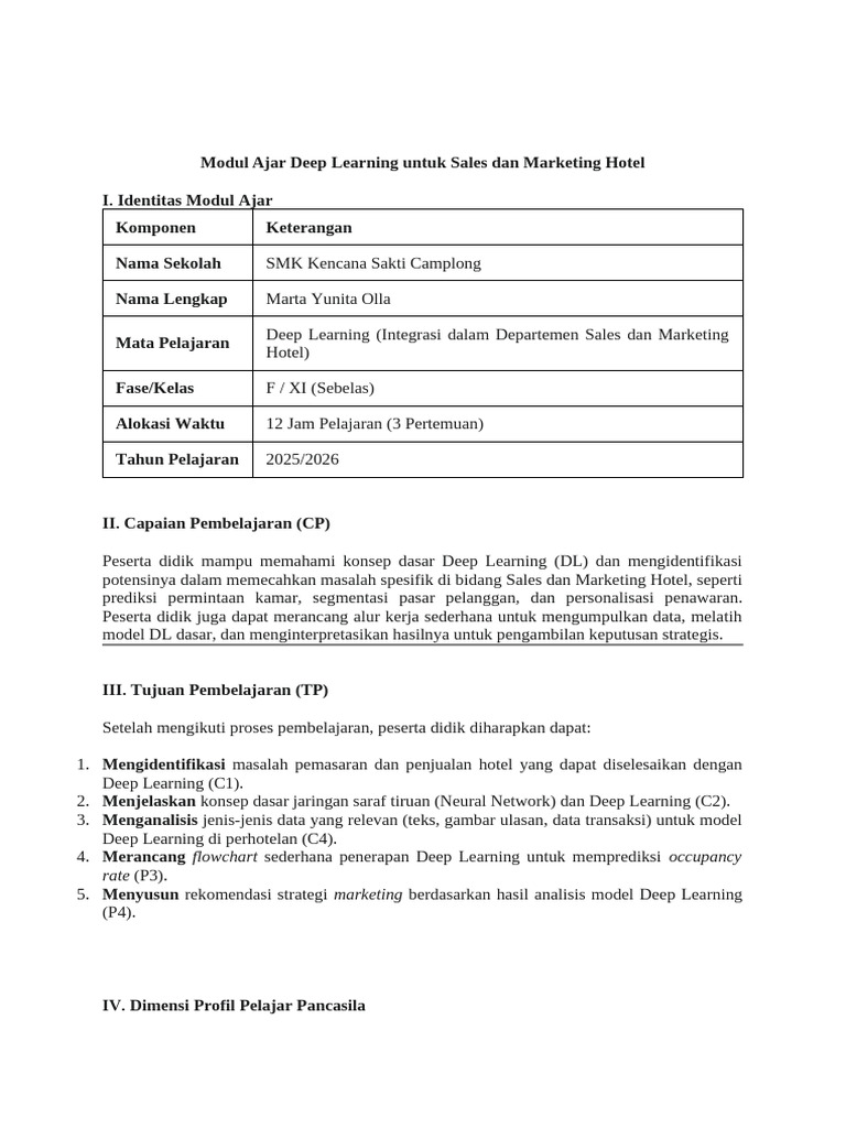 Deep Learning untuk Marketing Hotel | PDF