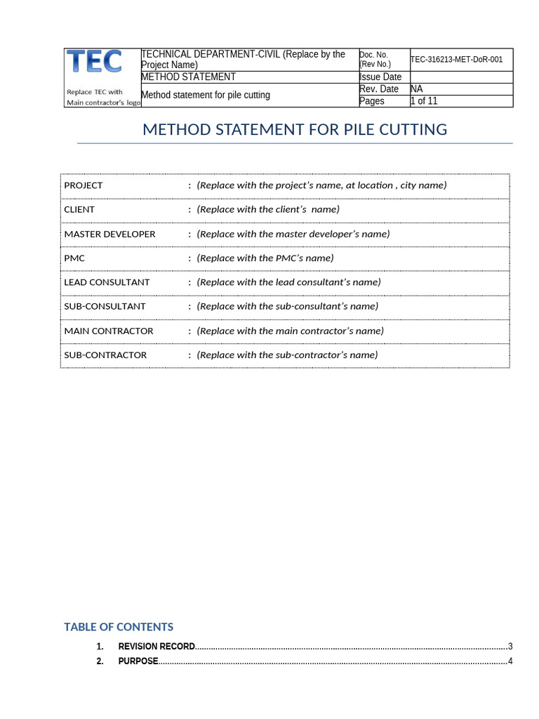 Method Statement for Pile Cutting | PDF | Concrete
