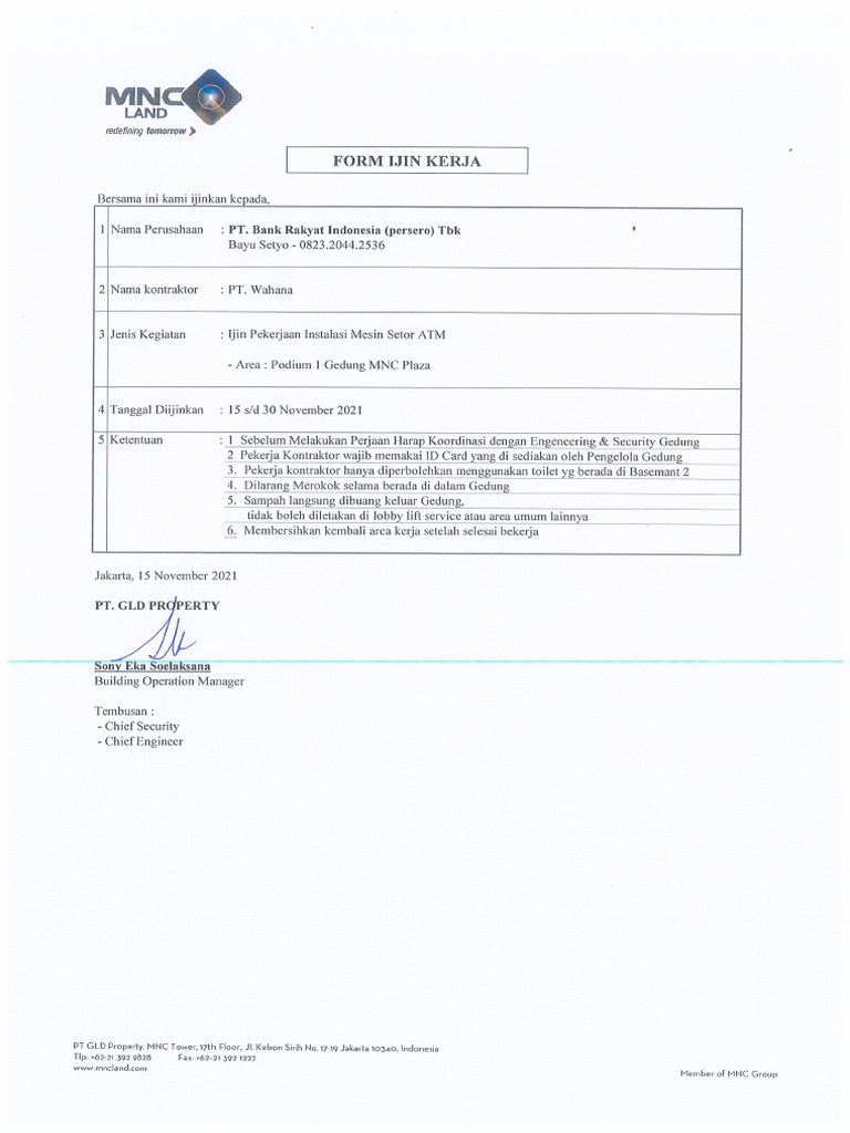 15 - Bank BRI - Form Ijin Kerja & Loading Barang | PDF