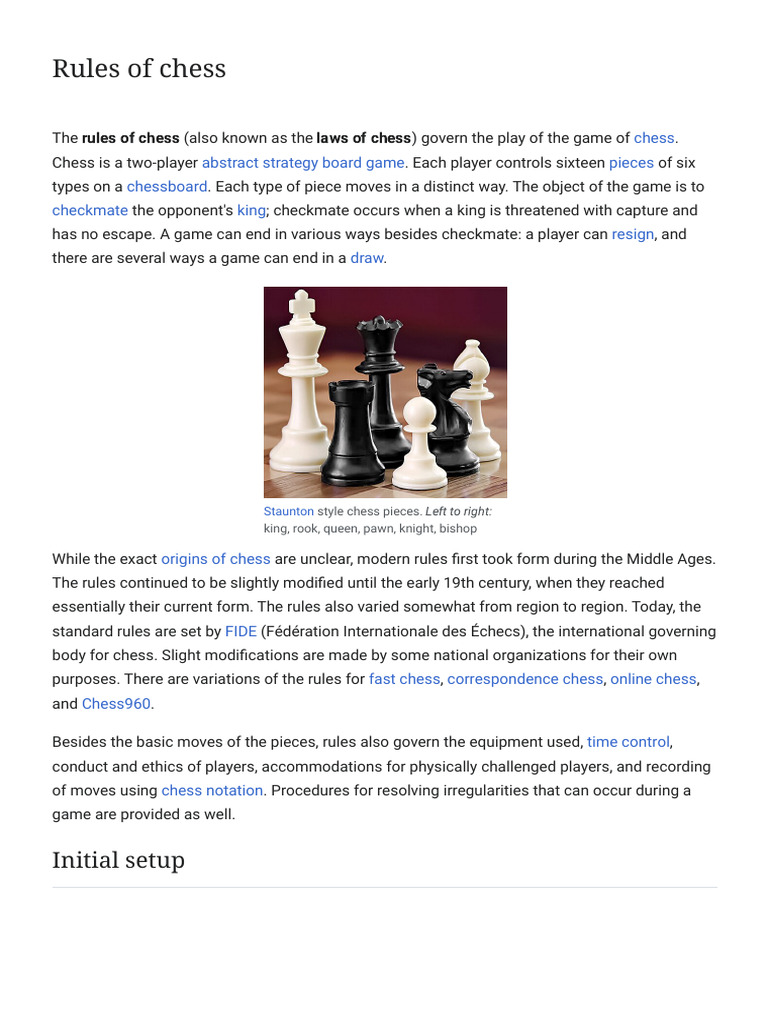 Rules of Chess - Wikipedia | PDF | Chess | Traditional Board Games