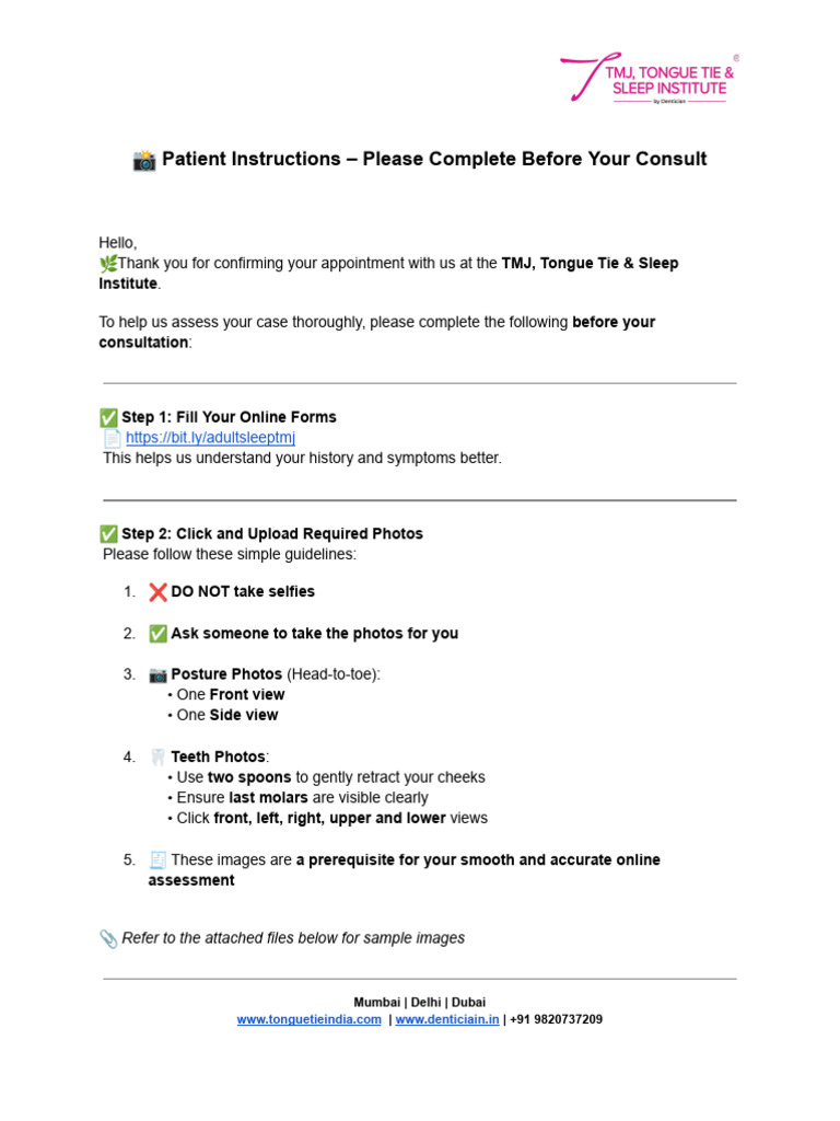 Pre-Consultation Patient Instructions | PDF