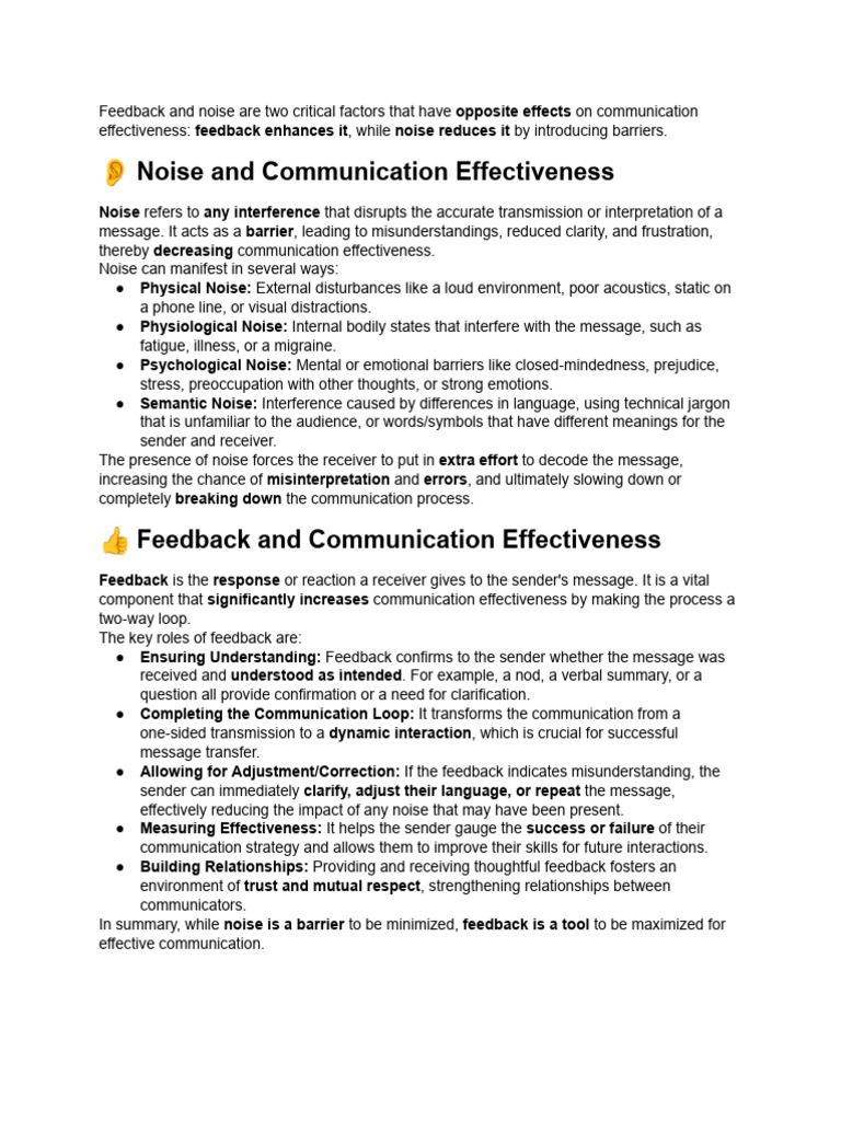 Enhancing Communication: Feedback vs. Noise | PDF | Communication | Noise