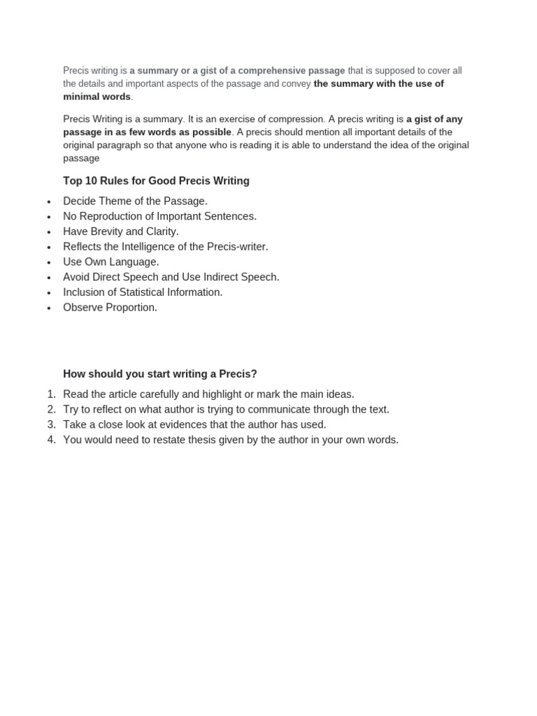 Guidelines for Effective Precis Writing | PDF