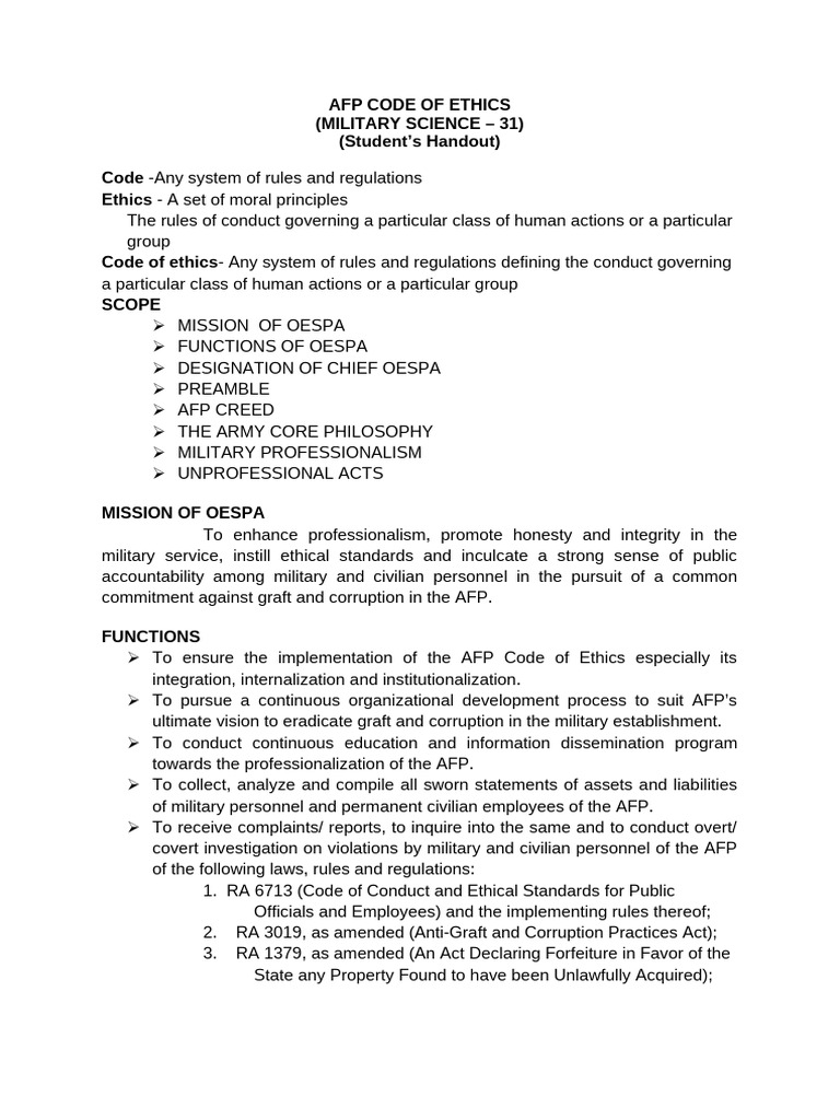 AFP Code of Ethics Overview | PDF