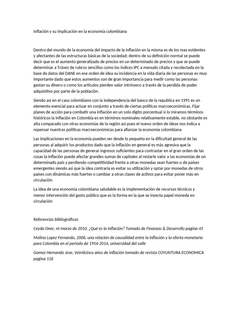 Impacto de la Inflación en Colombia | PDF | Inflación | Economias