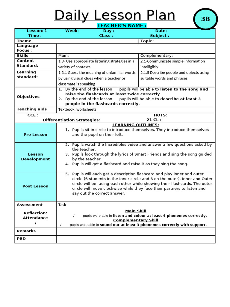 Daily Lesson Plan for Listening Skills | PDF | Lesson Plan | Teachers