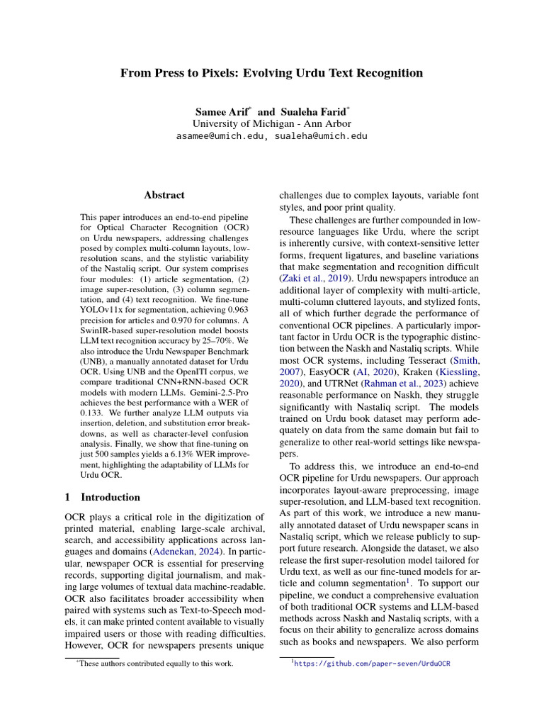 Urdu OCR Pipeline for Newspapers | PDF | Optical Character Recognition ...