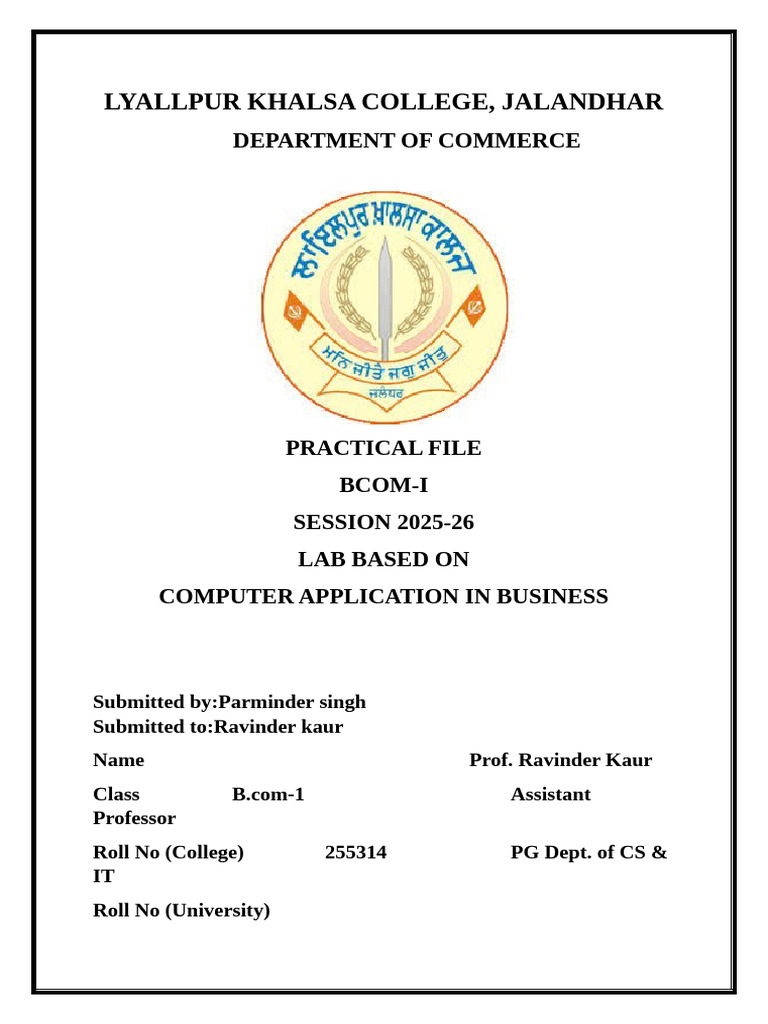 Bcom I Front Page Index | PDF