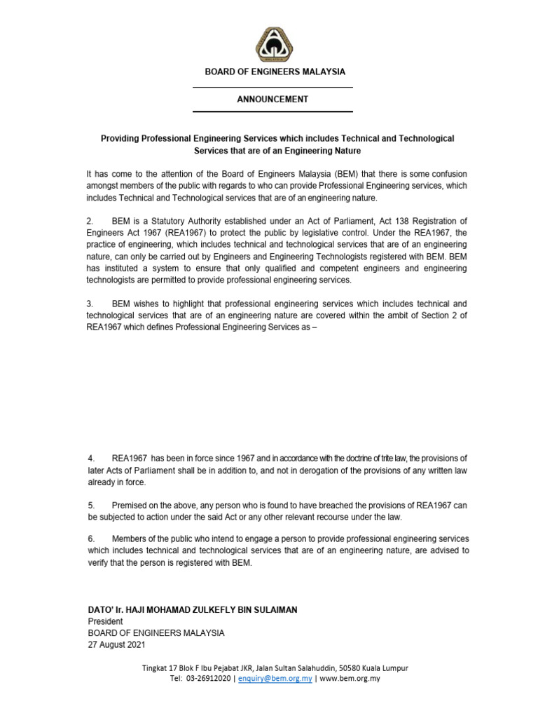 BEM Announcement (Providing Professional Engineering Services) (27!8 ...