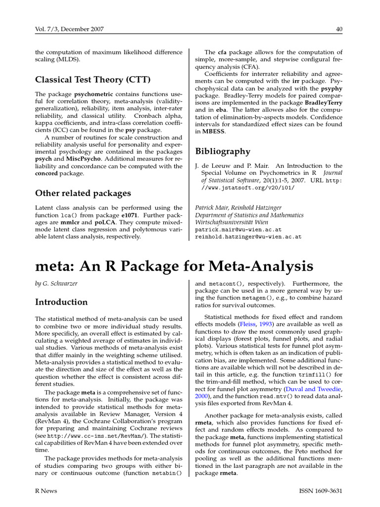 R Packages for Psychometrics and Meta-Analysis | PDF | Meta Analysis ...