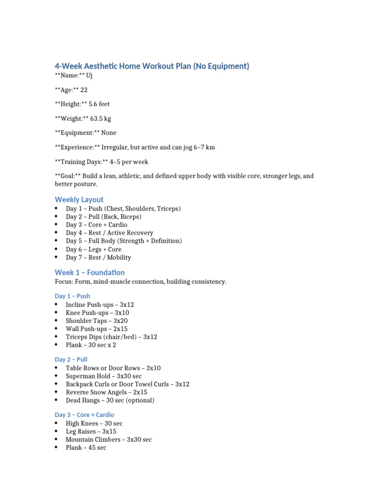 Uj 4 Week Home Workout Plan | PDF