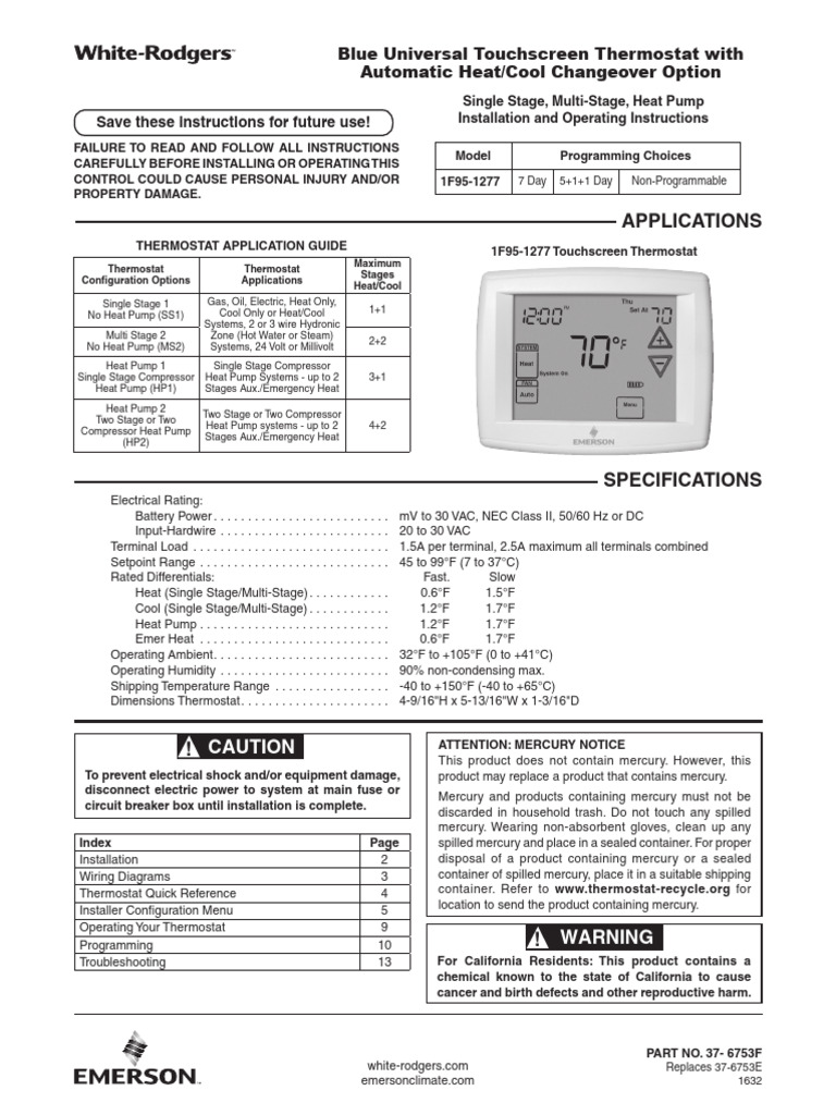 Operation Thermostat 1f95 1277 en Us 4209116 | PDF | Thermostat ...