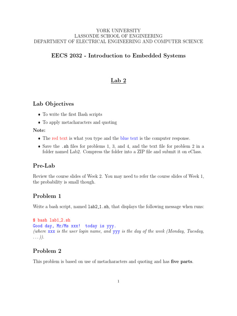 Bash Scripting Lab for EECS 2032 | PDF | Parameter (Computer ...