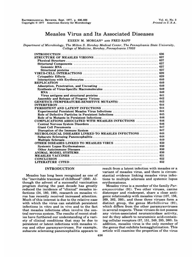 Morgan Rapp 1977 Measles Virus and Its Associated Diseases | PDF ...