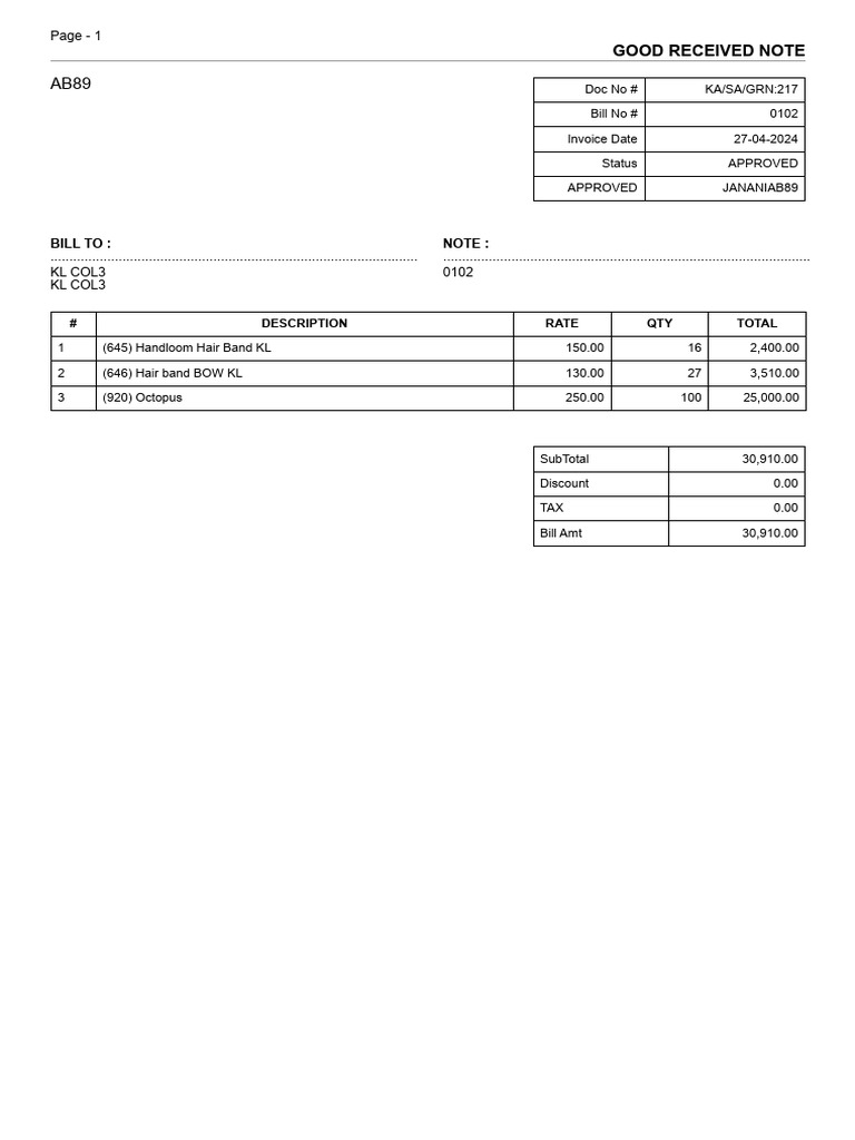 Approved Invoice Summary for Hair Bands | PDF | Business Documents ...