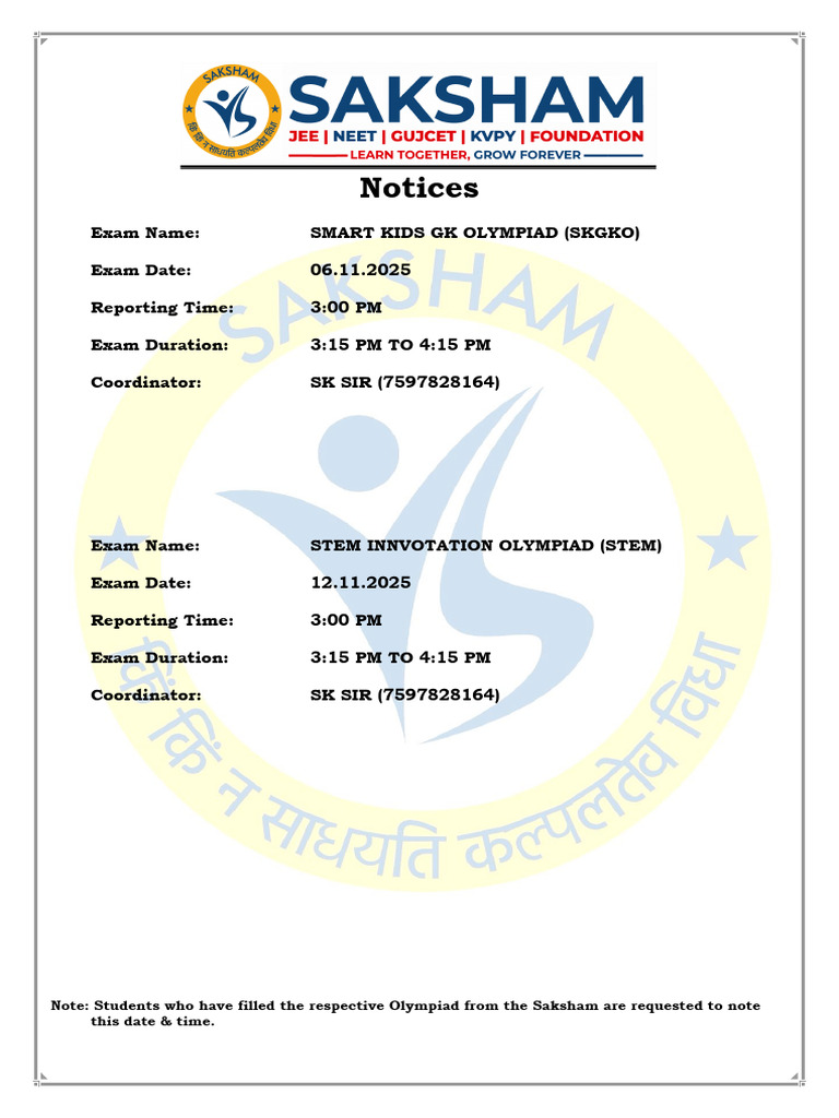 2025 Olympiad Exam Dates and Details | PDF