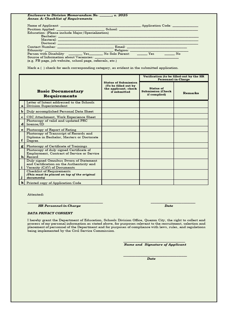 Annex A-Checklist of Requirements (Teacher I) | PDF