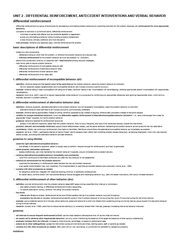 Unit 2 - Differential Reinforcement, Antecedent Interventions and ...