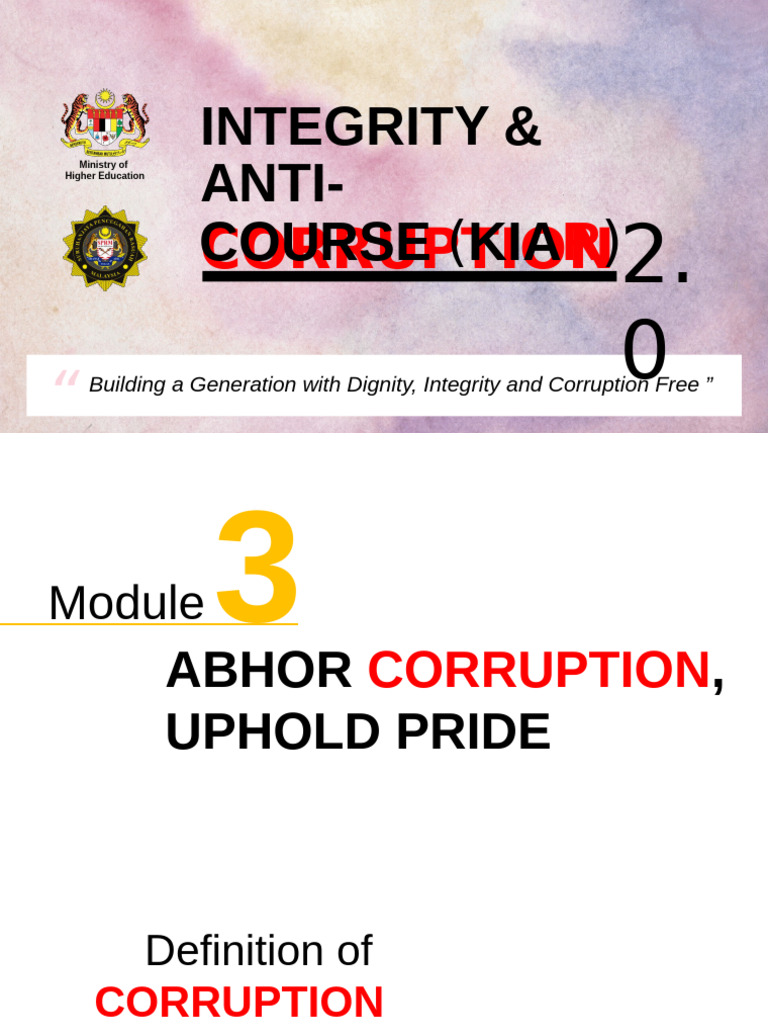 MODUL KIAR - CORRUPTION DESPISED, DIGNITY IS BUILT - Week 3 | PDF