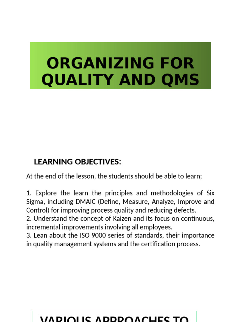 Quality Management Approaches Overview | PDF | Six Sigma | Quality ...