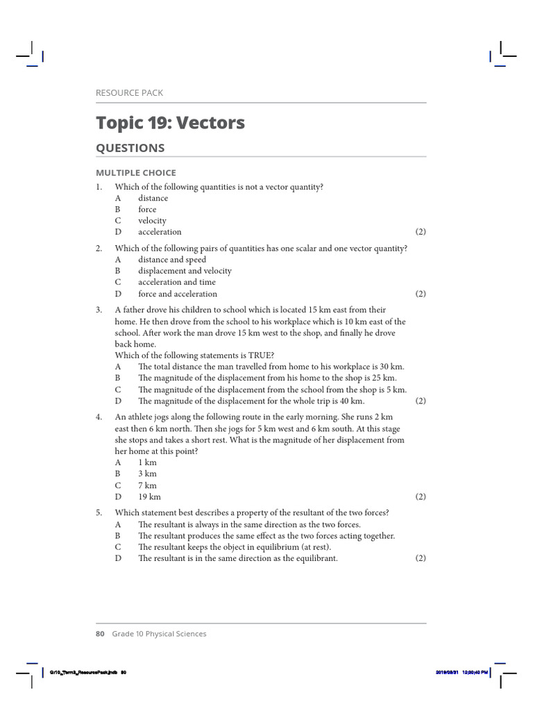 Grade 10 Vectors Resource Pack | PDF | Acceleration | Speed