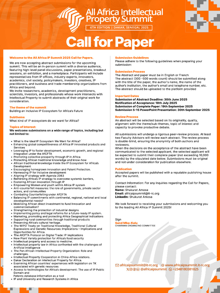 Call for Papers: All Africa IP Summit 2025 | PDF | Intellectual Property