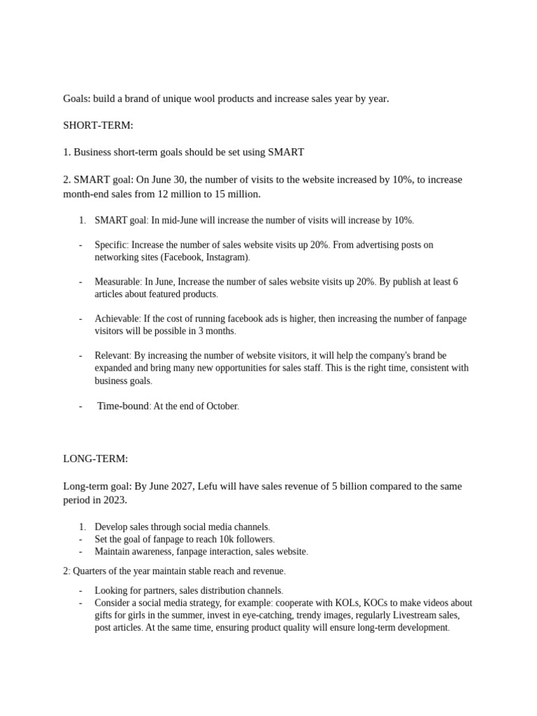 SMART Goals for Wool Product Brand Growth | PDF