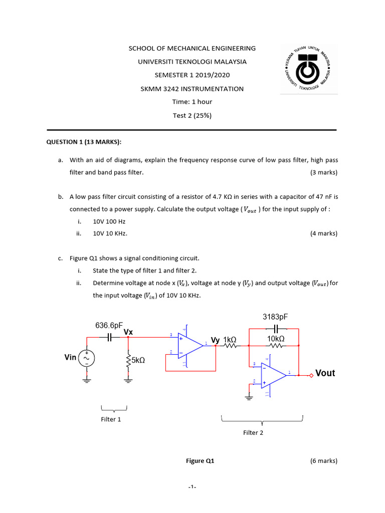 Semm 3242 Test 2 20192020 Semester 1 | PDF | Electronic Filter ...