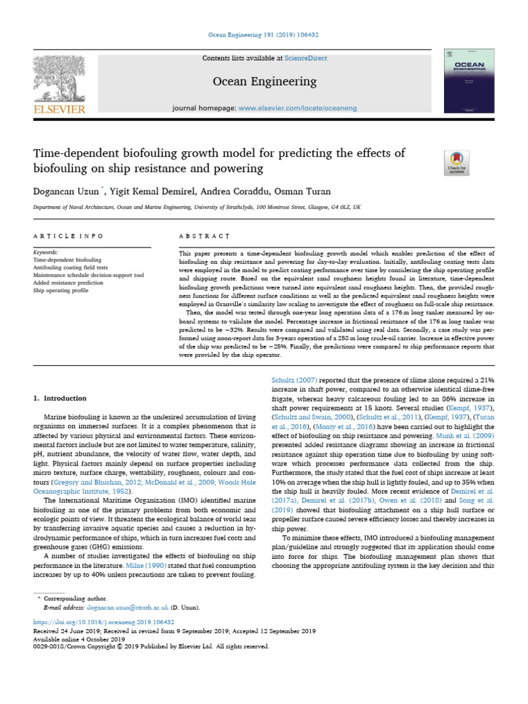 Time-Dependent Biofouling Growth Model For Predicting The Effects of ...