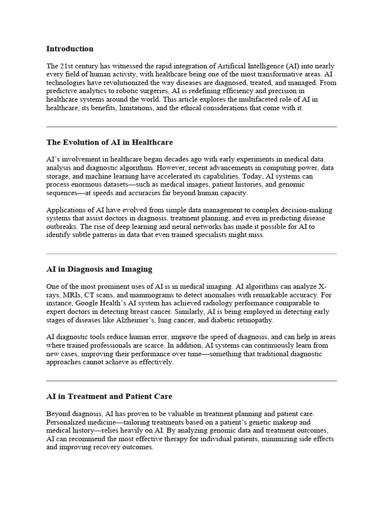 The Evolution of AI in Healthcare | PDF | Artificial Intelligence ...